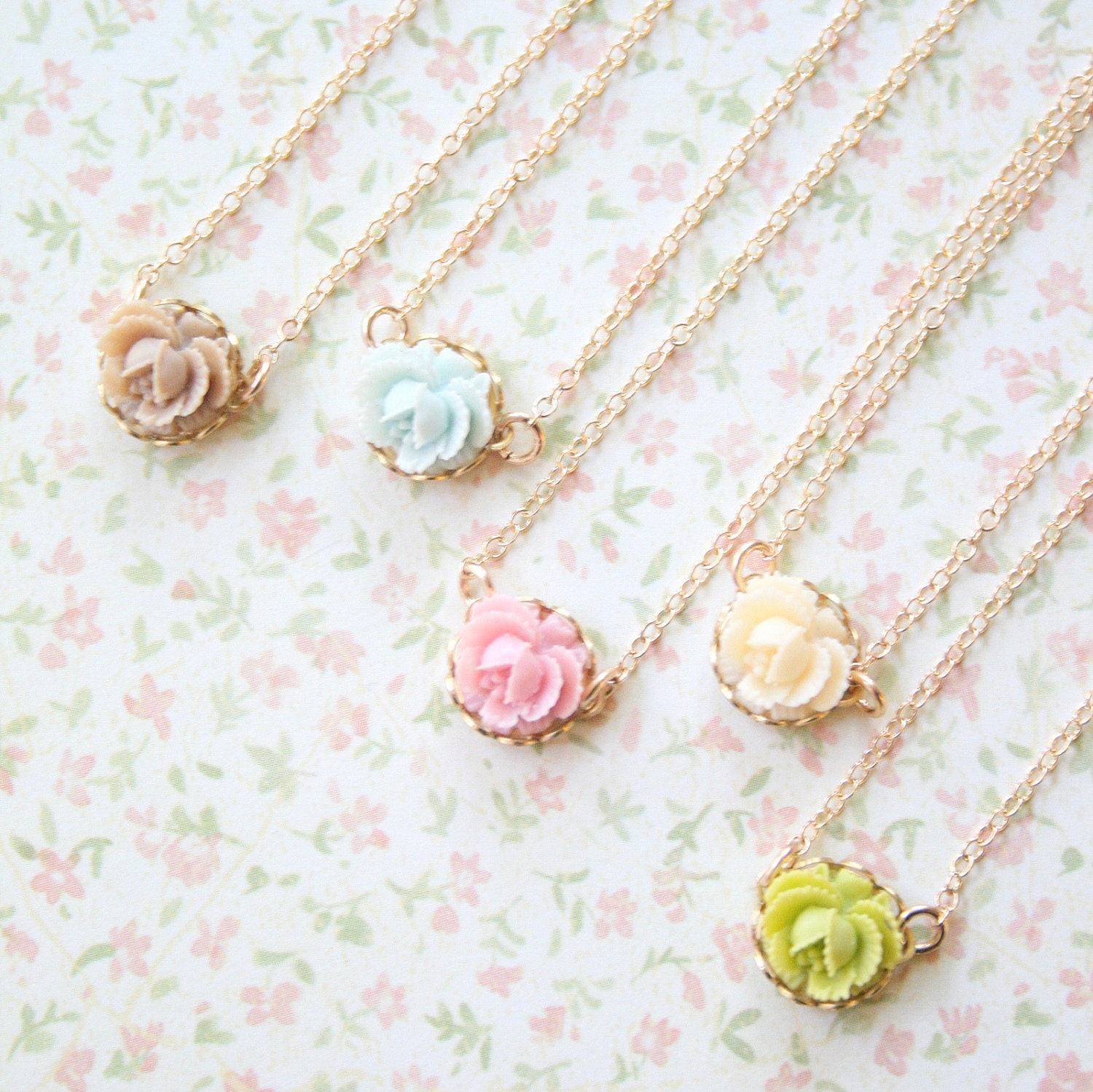 Five Bridesmaids Mini Rose Necklaces 100 Dollars - 14K Gold Filled