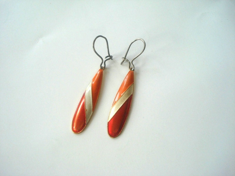 vintage earring, Orange and Red Vintage antique old earrings, gray earrings, unique gift ideas, gift for moms, mothers day gifts