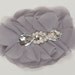Newborn Infant Layette Baby Gown with Light Grey Chiffon Flowers and Rhinestones