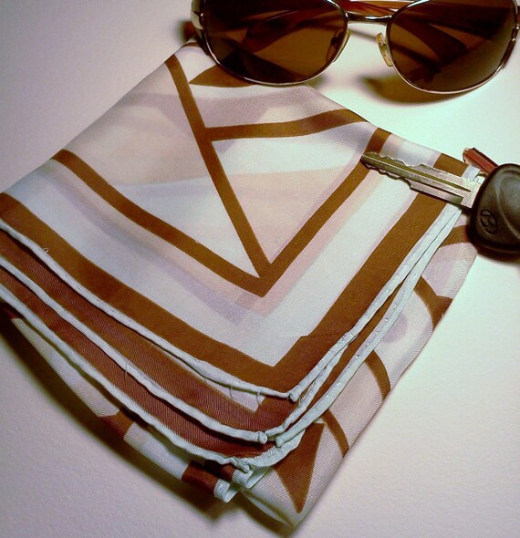 Vintage Scarf Blue and Brown Sexy Secretary Retro