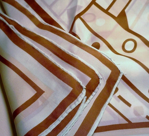 Vintage Scarf Blue and Brown Sexy Secretary Retro