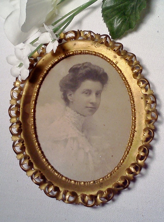 Victorian Oval Brass Portrait Frame and Photograph