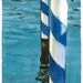 Watercolour Giclée print Venetian striped mooring poles in water, Venice