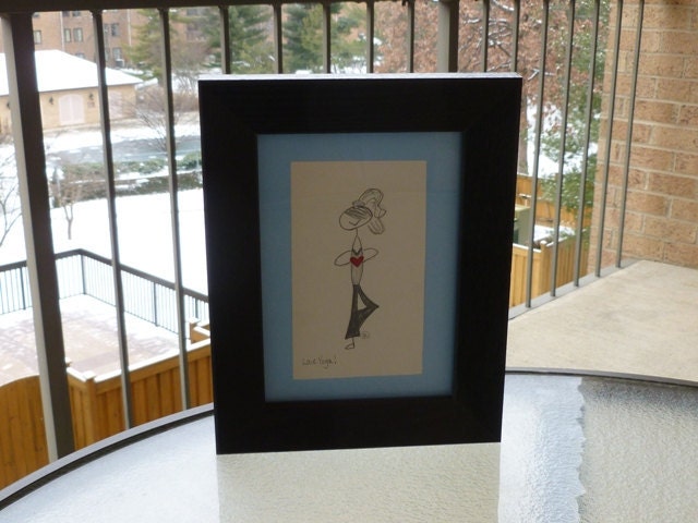 Love Yoga - Cute Framed Original Pencil Drawing - Tree pose
