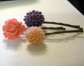 Bobby Hair Pins resin flower dahlia rose (set of 3)