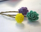 Bobby Hair Pins resin flower dahlia peony (set of 3)