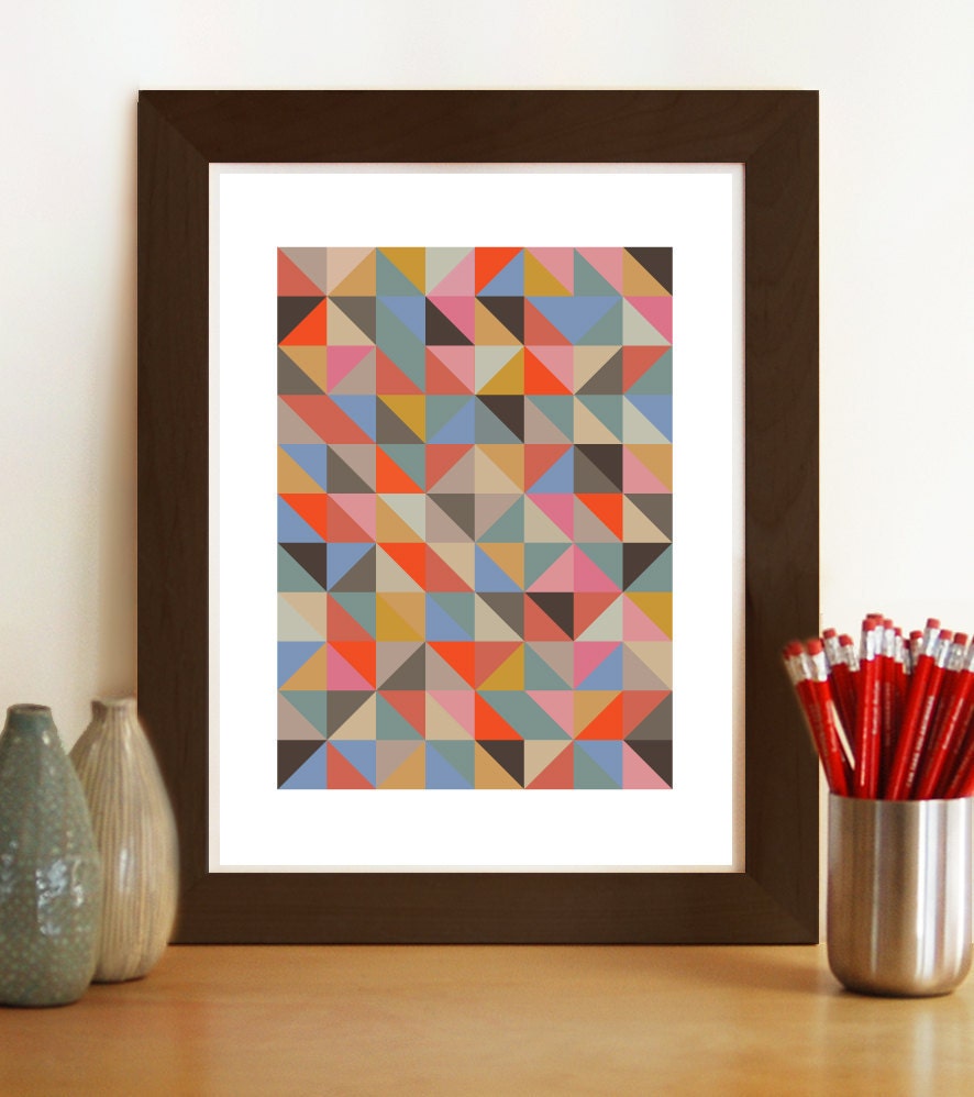 Harlequin, abstract geometric print, mid-century inspired 11.7 x 16.5 (A3) artists giclée print