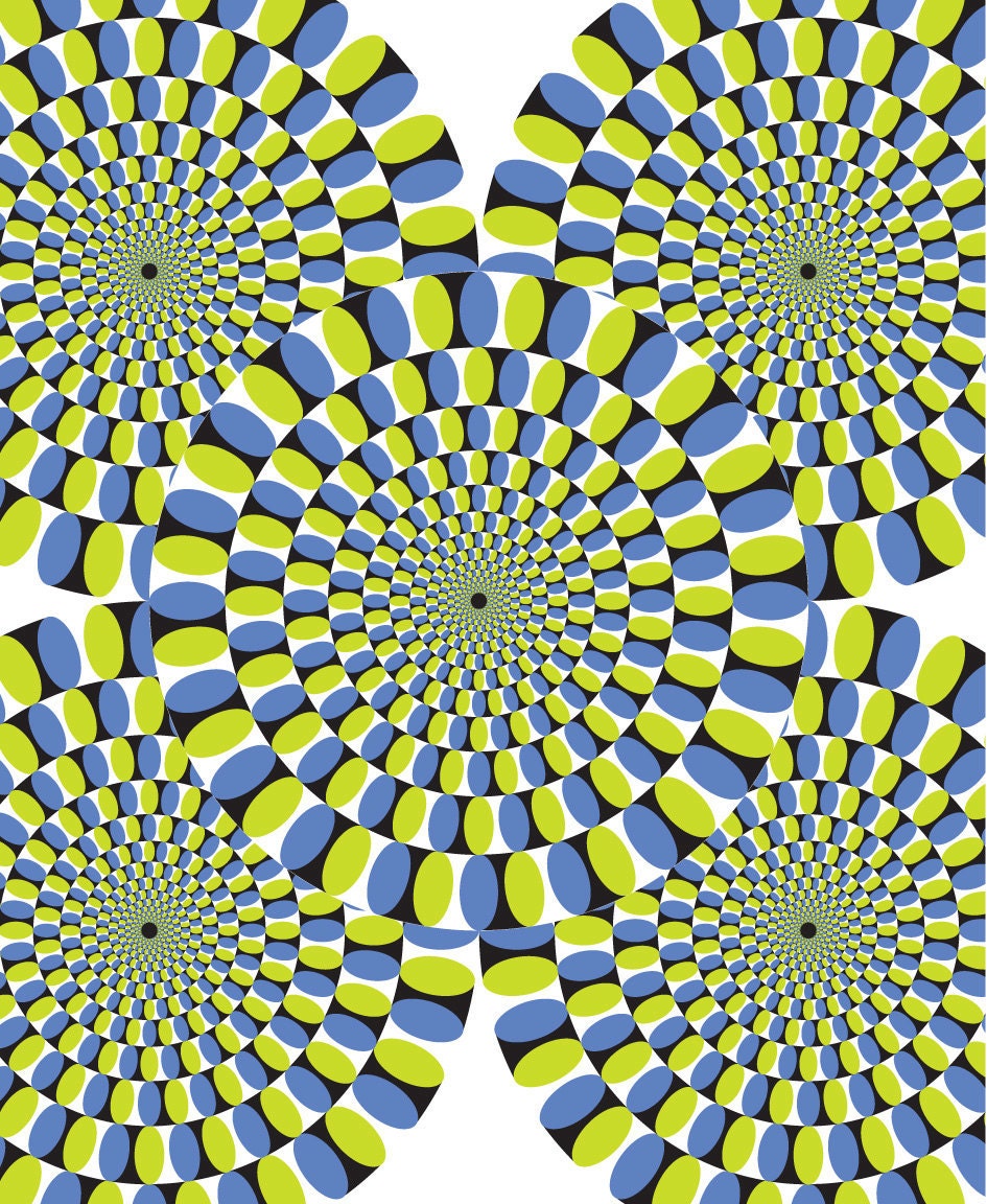 Magic moving wheels, optical illusion poster print, 11 x 17in (A3)
