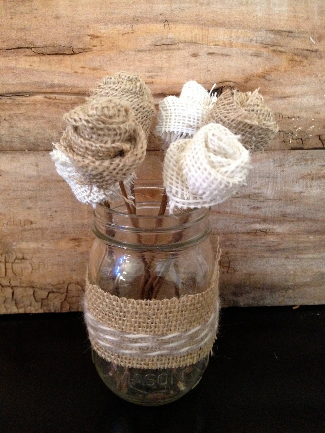 Burlap Flower Mason Jar Centerpiece