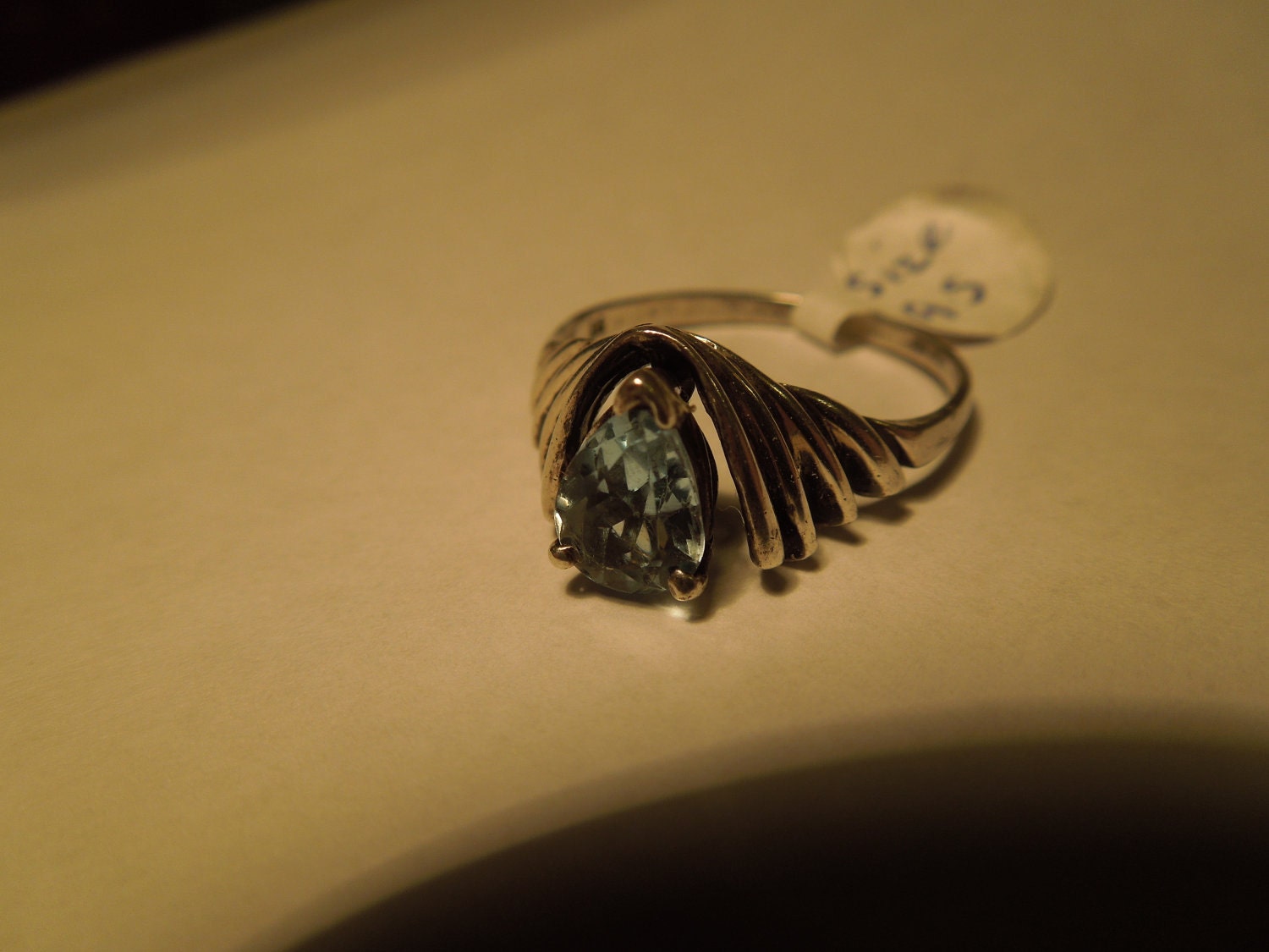 Vintage Silver Ring.  Sterling Silver with Aquamarine, Stamped, Size 9.5
