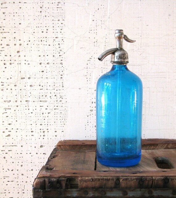 blue seltzer bottle brooklyn '58 marked bar ware / alcohol access. urban decor new york