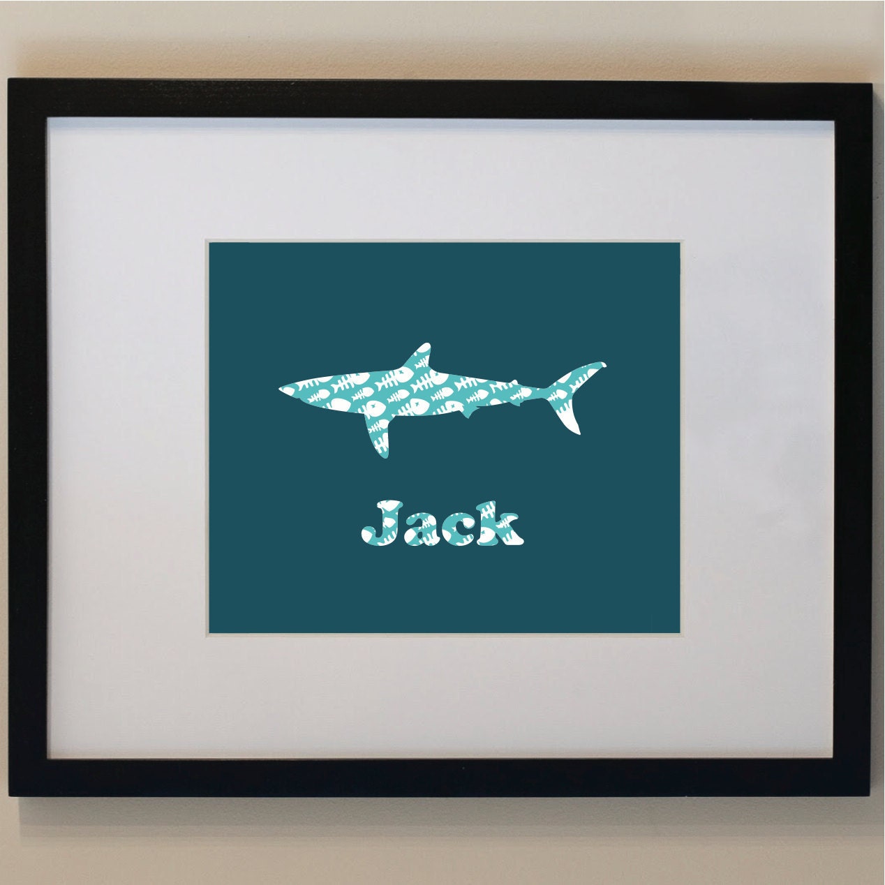 Personalized children art Shark Print  nursery art. 8x10 ocean artwork, fish art, animal for kids rooms in blue
