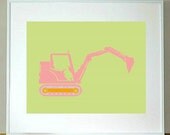 Backhoe Girly Truck Print 8 x 10 children's construction, wall art