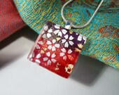 Japanese Yuzen Paper Collage Necklace, Oriental jewelry, Japanese jewellery, paper pendant
