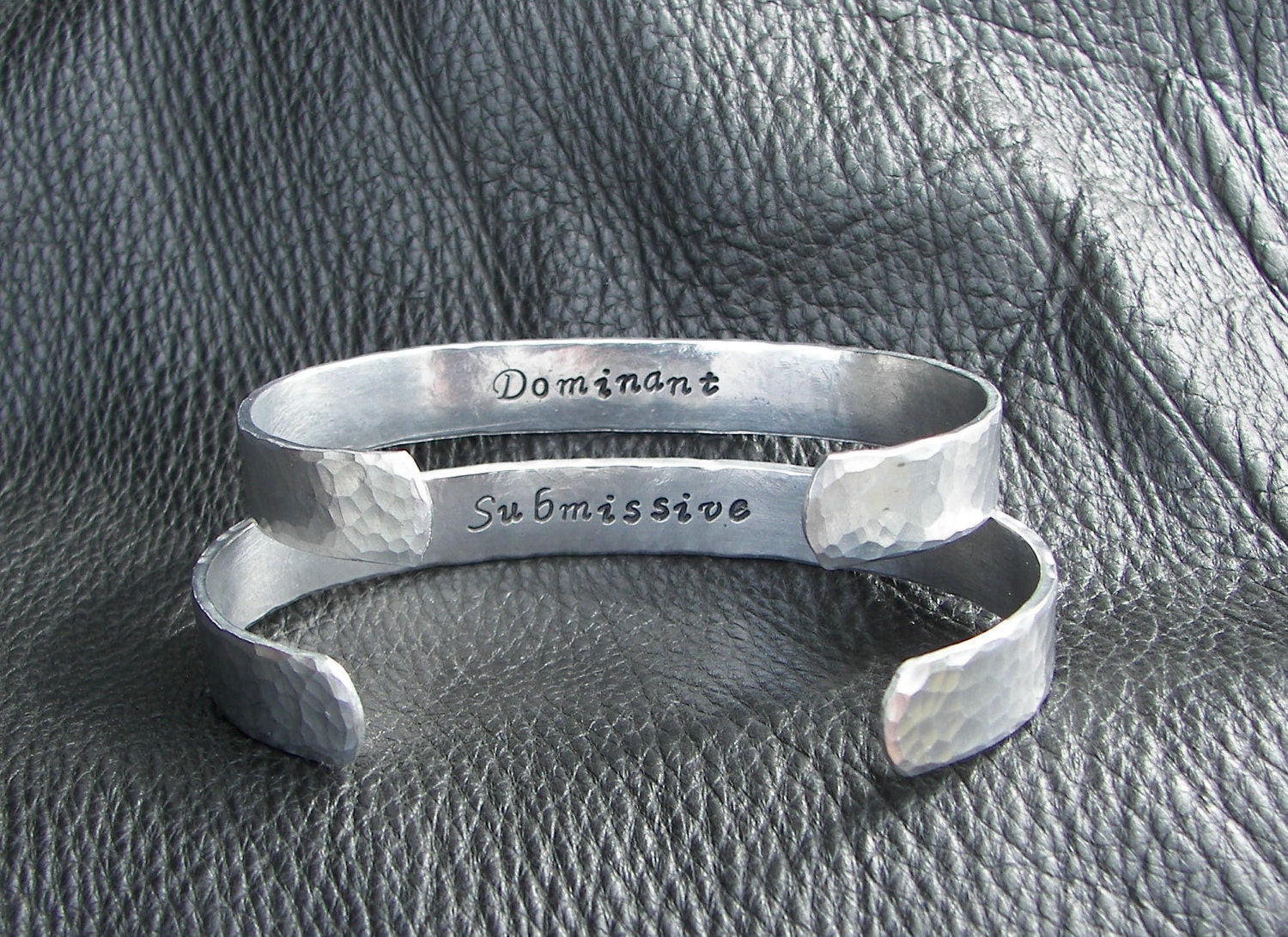Hand Stamped Cuff Bracelets Inspired By  Fifty Shades of Grey Dominant and Submissive