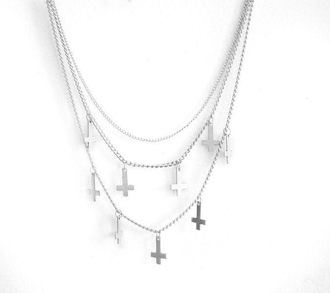 Inverted Cross Three Strand Necklace