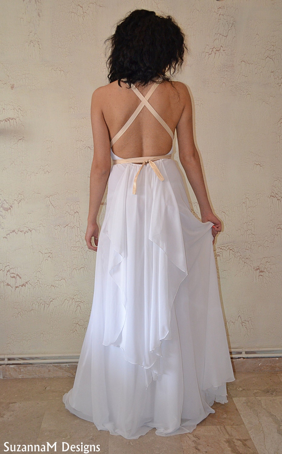 White Silk Chiffon Maxi Sexy /Long Wedding Gown / Wedding Dress - Handmade Gown / Free Shipping Grecian