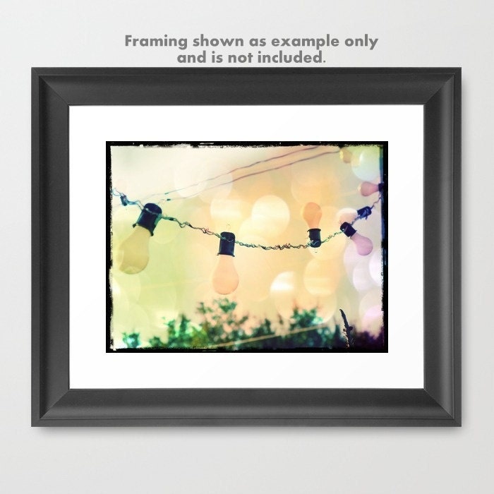 Pastel Lights . Electric Wire Party Lights Bulbs Retro String Lights . Industrial low tech sweet whimsical dreamy . fine art print 8x6