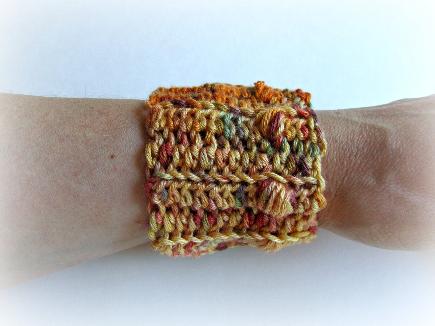 Rusty/Honey Orange/Multi Colored Cotton Crocheted Cuff