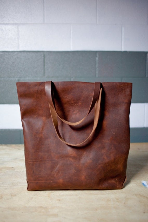 Hand Sewn Leather Tote (Dark Brown)