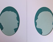 Two Custom Hand Cut Paper Silhouette Portrait With White Oval Matte 11x14