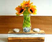 Wood Box Vase and Candleholders Centerpiece with Metal trim OOAK