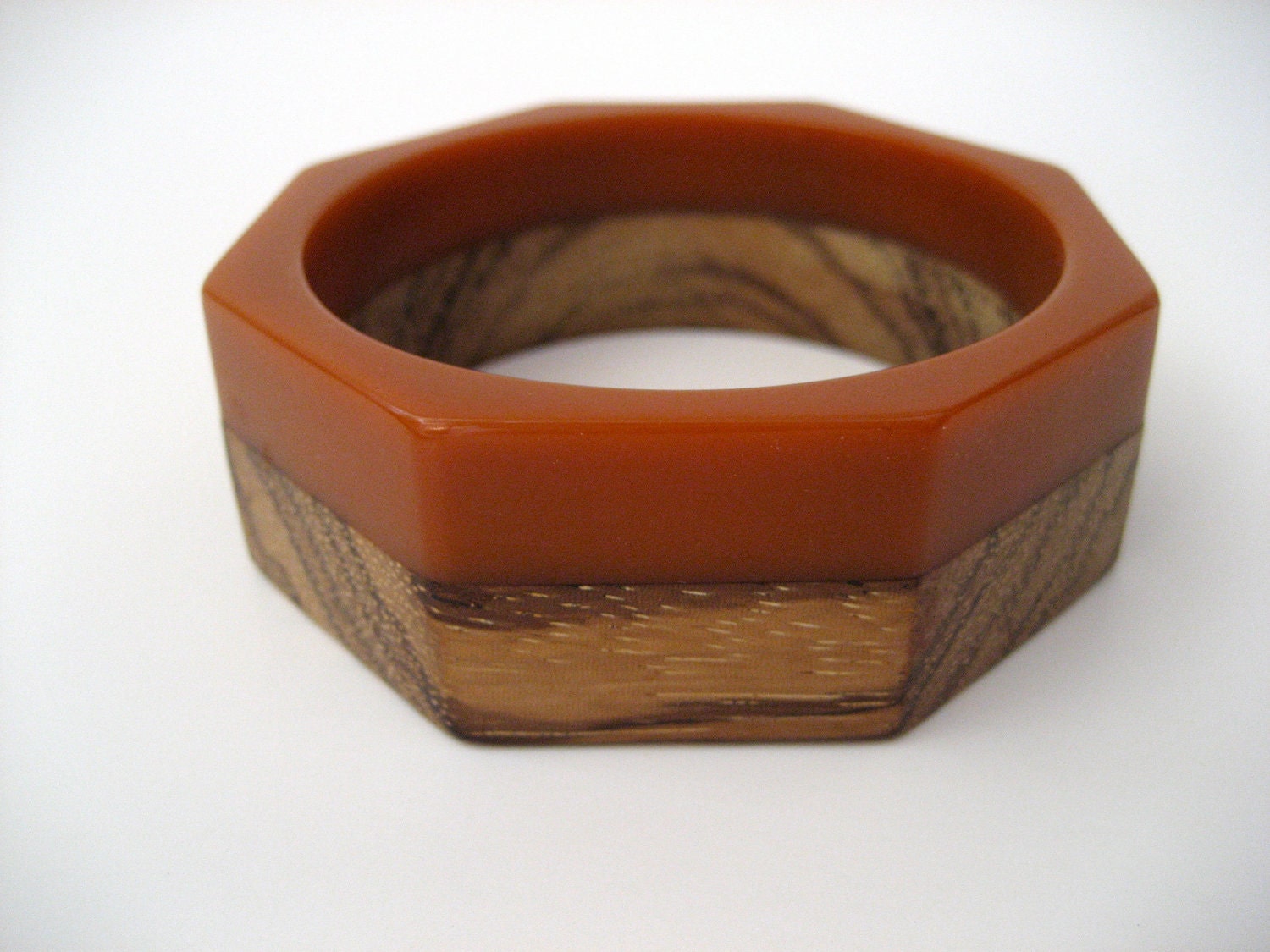 Butterscotch Bakelite and Wood Bracelet - Art Deco Octogon Bangle