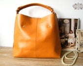 Leather Tote Bag - Shoulder Bag - Handbag -Messenger Bag - Ipad Bag - Leather Satchel in Yellow Brown