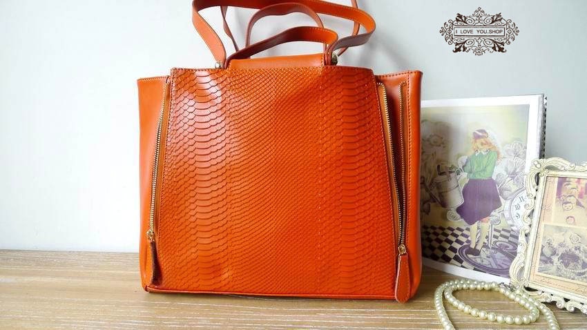 Hand Stitched Leather Tote Bag - Shoulder Bag - Handbag - Messenger Bag in Cute Orange