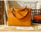 Leather Tote Bag - Shopper Bag - Handbag in Vintage Yellow Brown