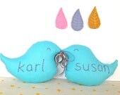 Personalised Unique Ring Pillow - Pair of Blue Love Birds