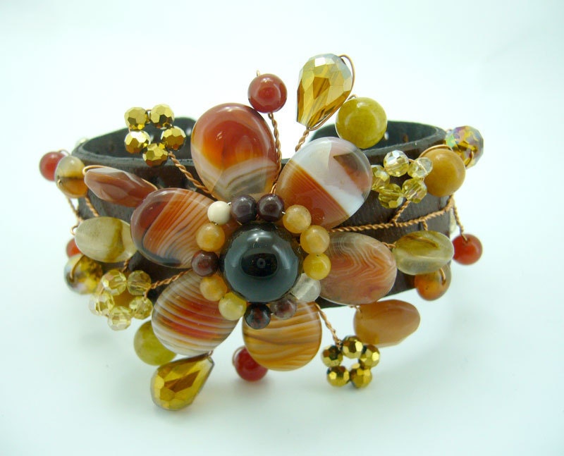 Flower agate,red tiger eye,carnelian,crystal bangle