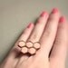 Peach hexagonal ring - Romantic honey comb on an adjustable ring base