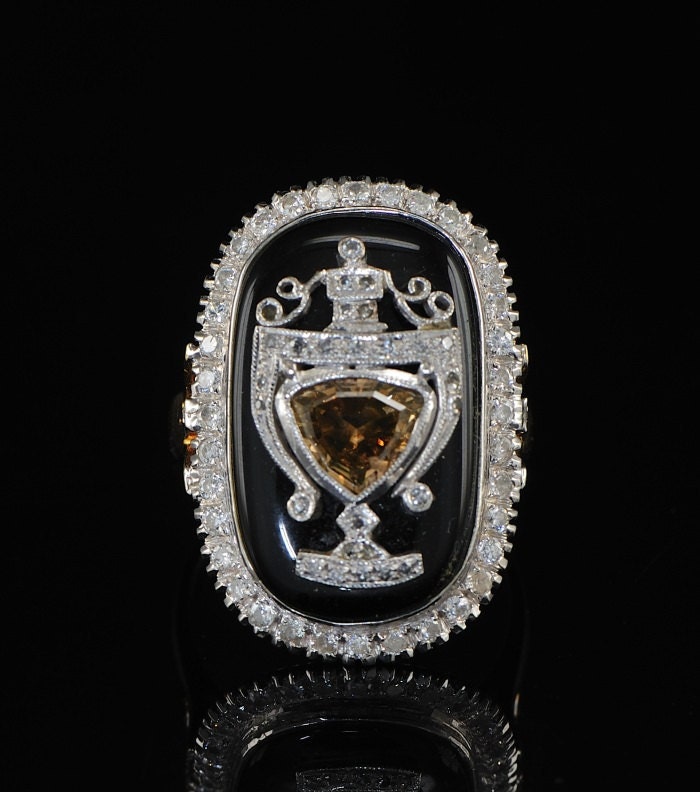 Rare Victorian cinammon diamond and onyx ring
