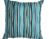 Striped Pillow Covers Shades of Blue Hues/ Brown.16 x 16" or 17 x17" or 18 x 18". Throw Pillow Covers