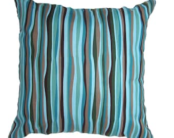 Striped Pillow Covers Shades of Blue Hues/ Brown.16 x 16" or 17 x17" or 18 x 18". Throw Pillow Covers