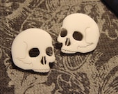 Human Skull- White Acrylic Stud Earrings.  Laser Cut Acrylic