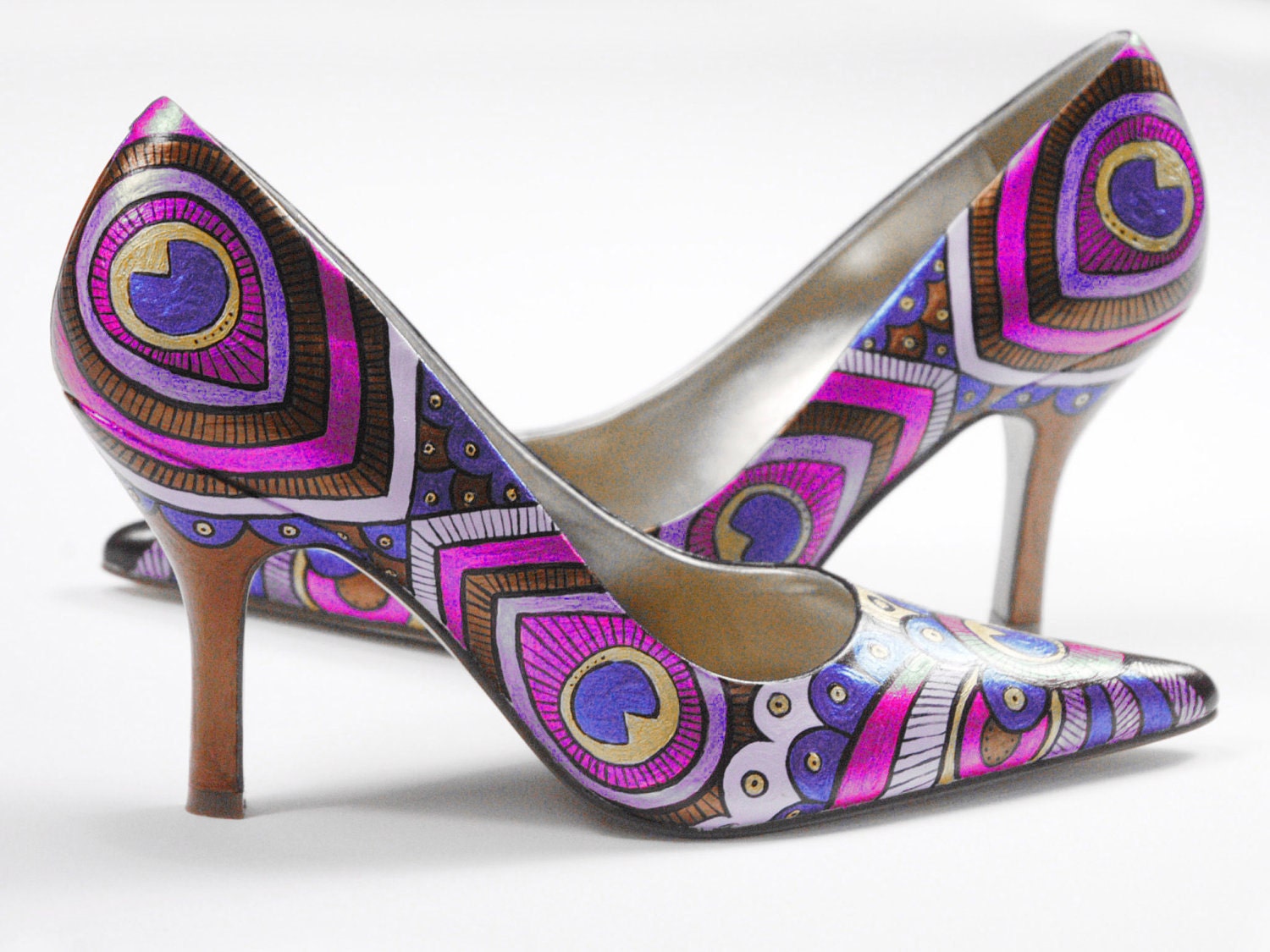 Hand painted shoes- Peacock Pink Lady Pumps- painted heels