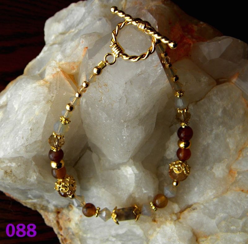 Moss Opal, 14 kt GP and  swarovski crystal bracelet