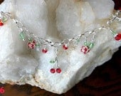 Cherries  and swarovski crystals charm style bracelet