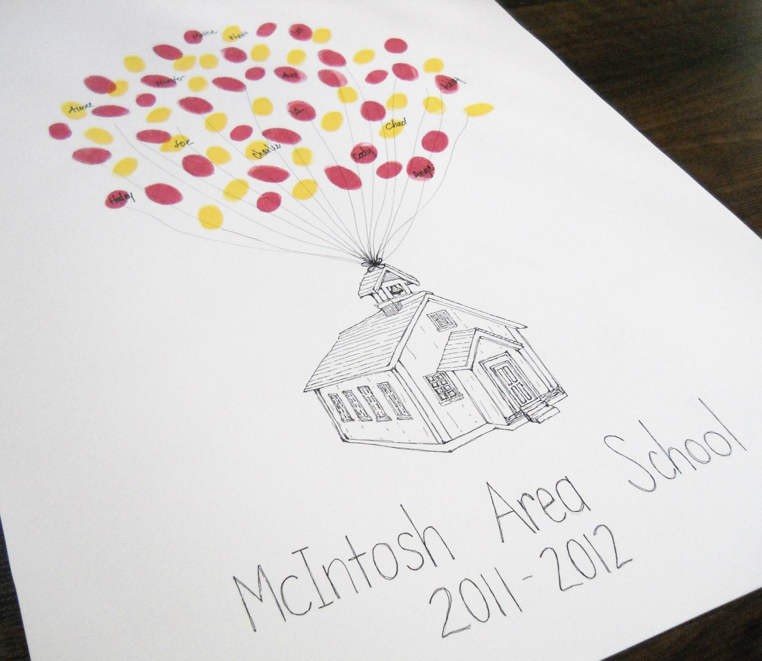 Floating School House Thumbprint Guestbook- Principal or Teacher Gift- Medium Size Fits 90-150 Thumbprints