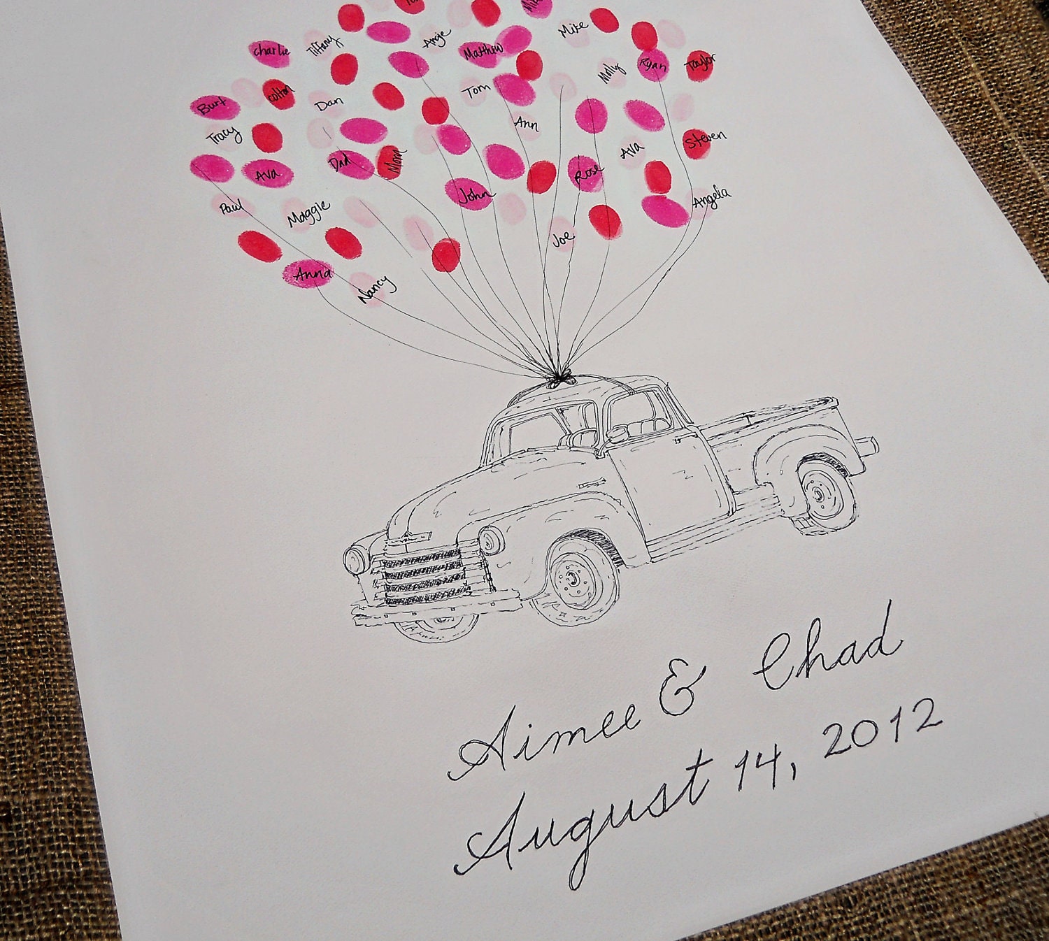Old Truck Wedding Thumbprint Guestbook- X-Large Size Fits 230 and Up Thumbprints