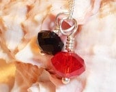 Sterling Silver, Red and Black Swarovski Crystals, Handmade Wire Wrapped Necklace, Matching Earrings and Bracelet Available