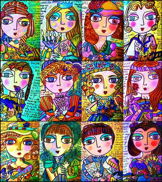 Women of Classic Literature' - Silberzweig Original Art PRINT - 12 Portraits, English, French, Italian, Russian, Norwegain, American