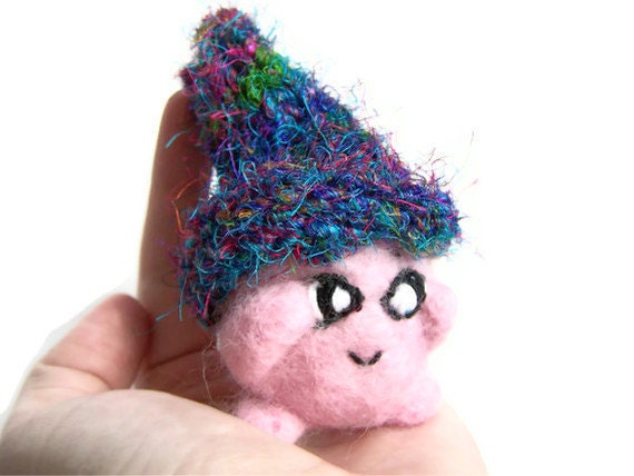 Felted Cute Monster - Amigurumi Wizard Nymph Soft Sculpture (with Fairtrade Sari Silk)