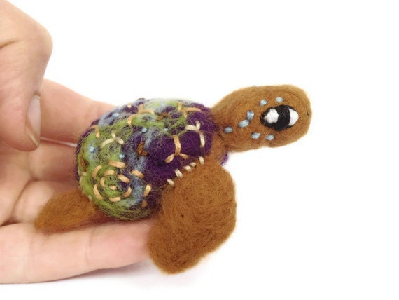 RESERVED FOR BARBARA: Sky Turtle. Needle Felted Sea Turtle, Miniature Felt Folk Soft Sculpture