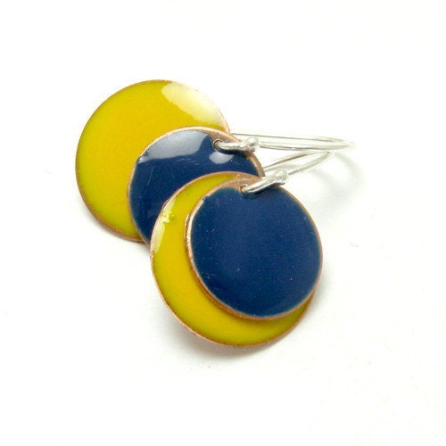 Colorful Circles  - enamel earrings - yellow and blue