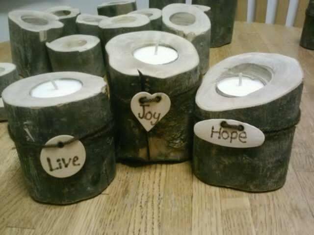 Tealight Candle Holders, Log, Personalized, Live, Joy Hope