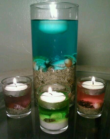 Beach Wedding Centerpiece, Glass Vase Tealight Candle Holder, Floating Candle, Blue,