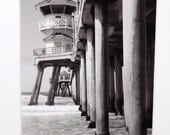 5x7 Black and White photo of the Huntington Beach Pier: Southern California, ocean,
